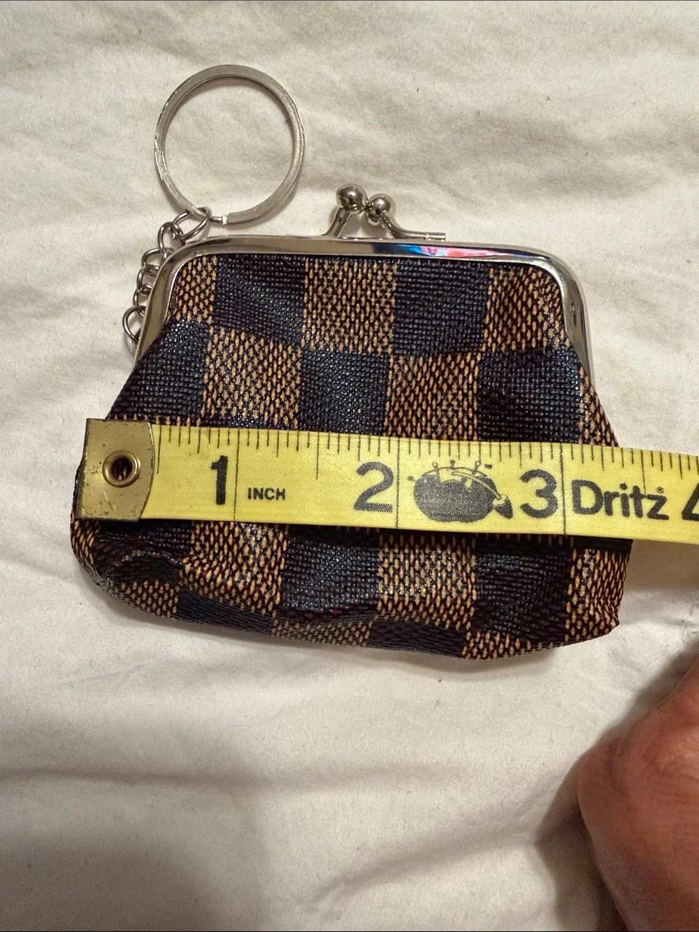 Classic Checkered kiss lock Coin Purse Keychain